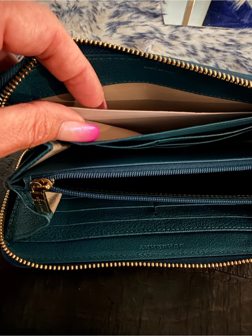 Burberry Plaid Zip-Around Wallet with Teal Green Trim